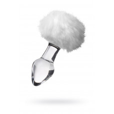 Анальная втулка Sexus Glass, с белым хвостиком, стекло, прозрачная, 14 см, Ø 4 см